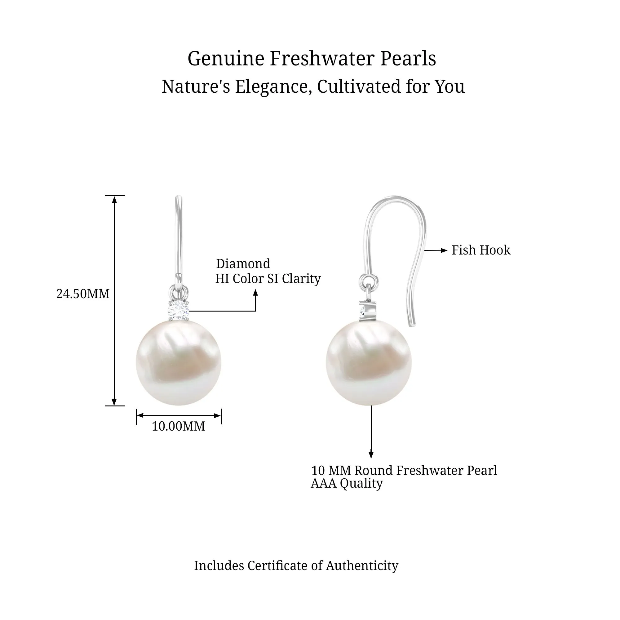 White Freshwater Pearl Drop Earrings with Diamond
