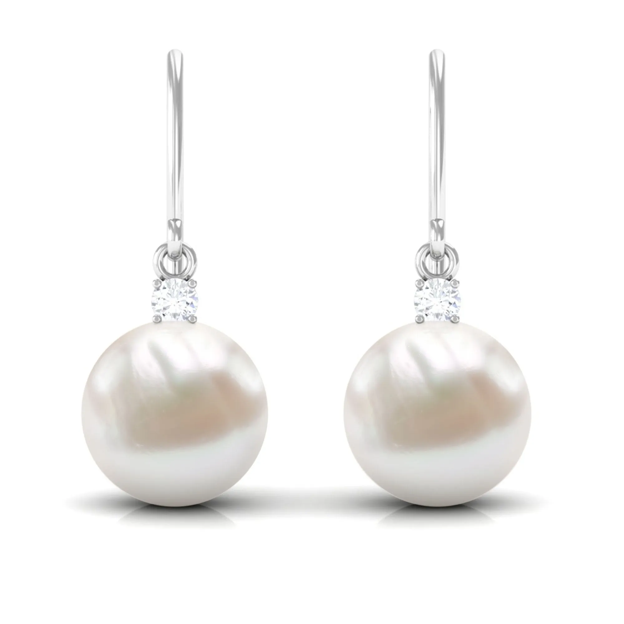White Freshwater Pearl Drop Earrings with Diamond