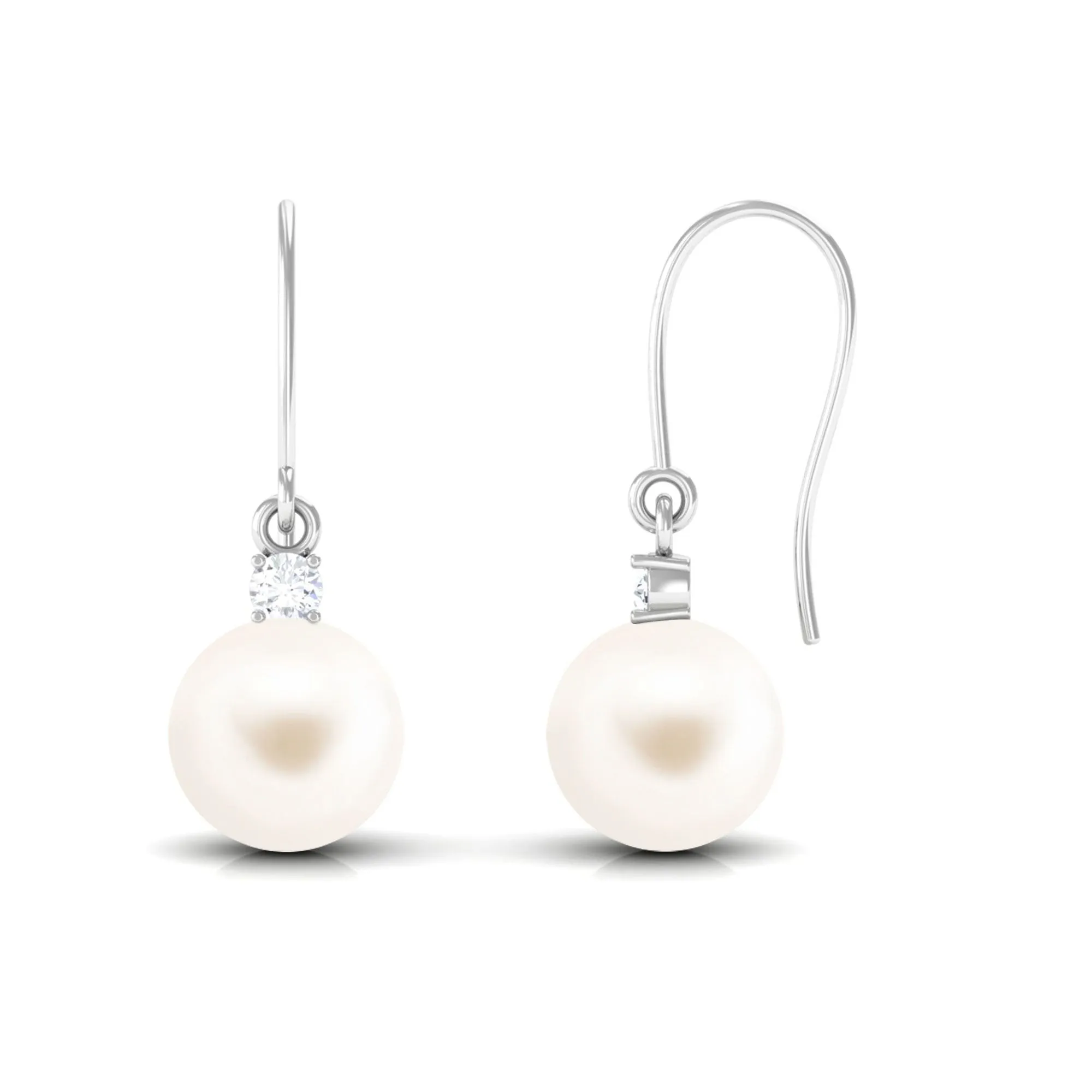 White Freshwater Pearl Drop Earrings with Diamond