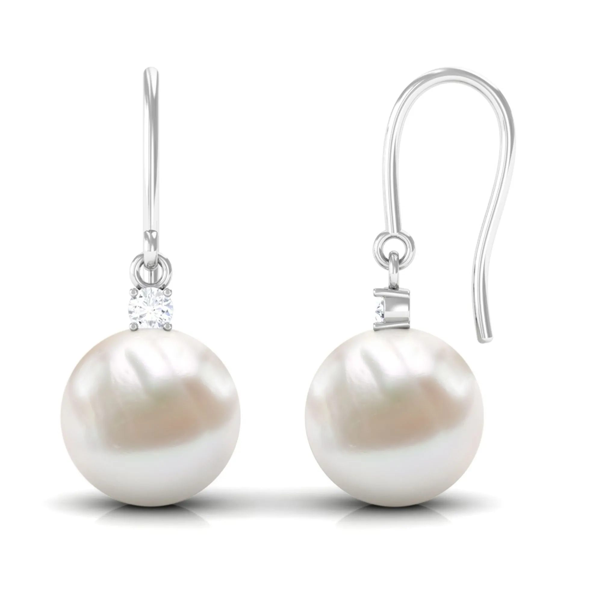 White Freshwater Pearl Drop Earrings with Diamond