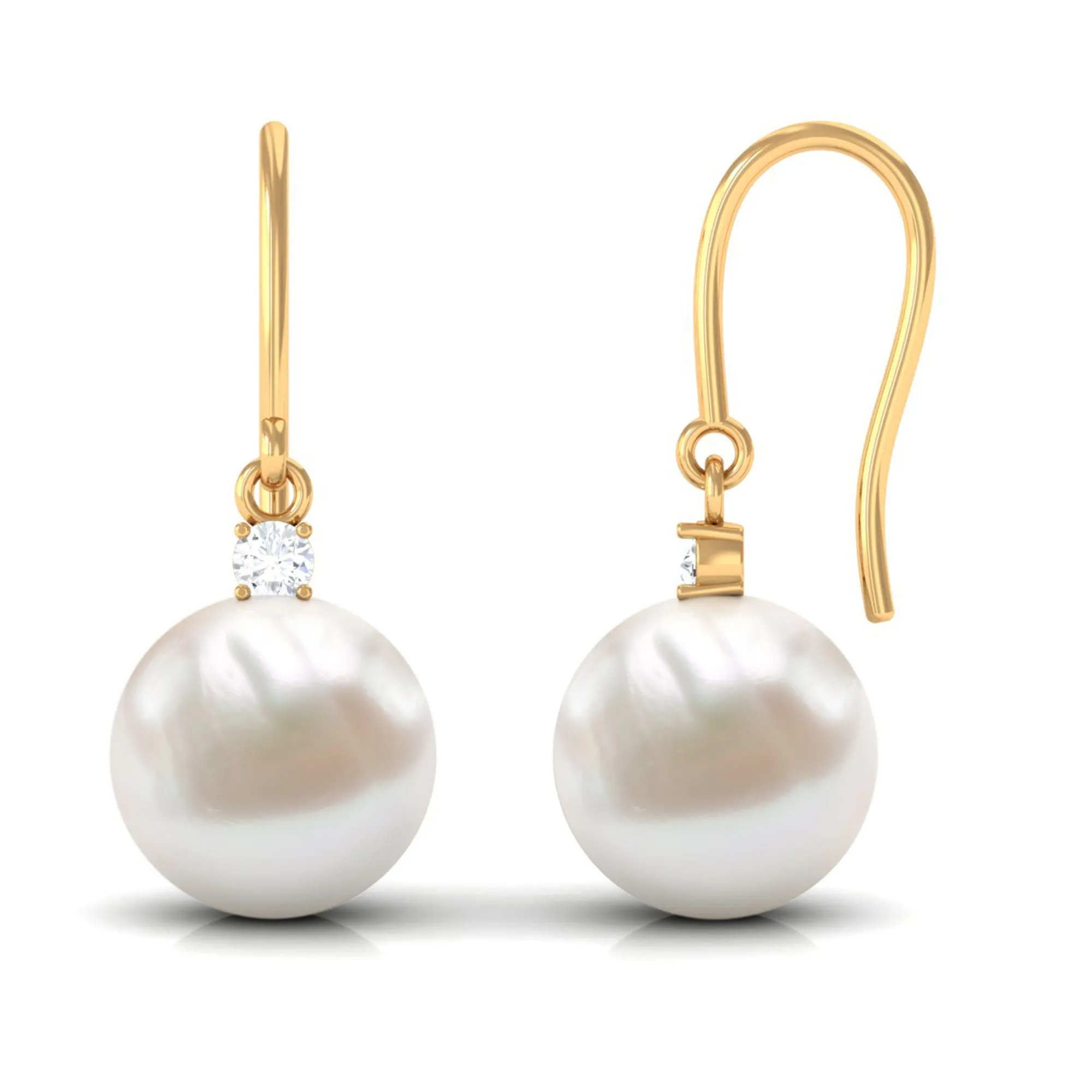 White Freshwater Pearl Drop Earrings with Diamond