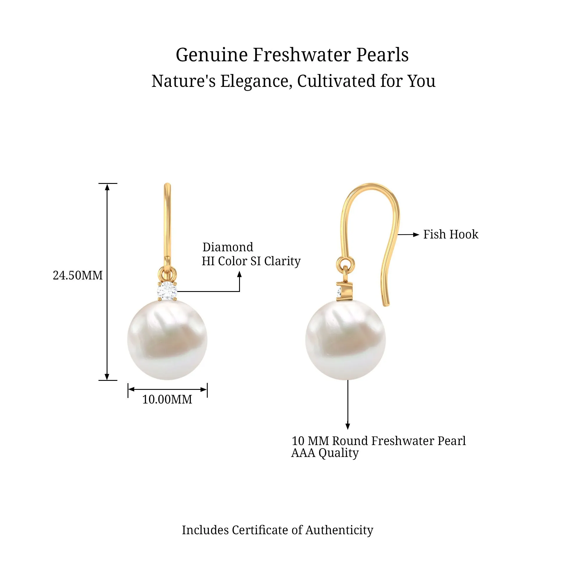 White Freshwater Pearl Drop Earrings with Diamond