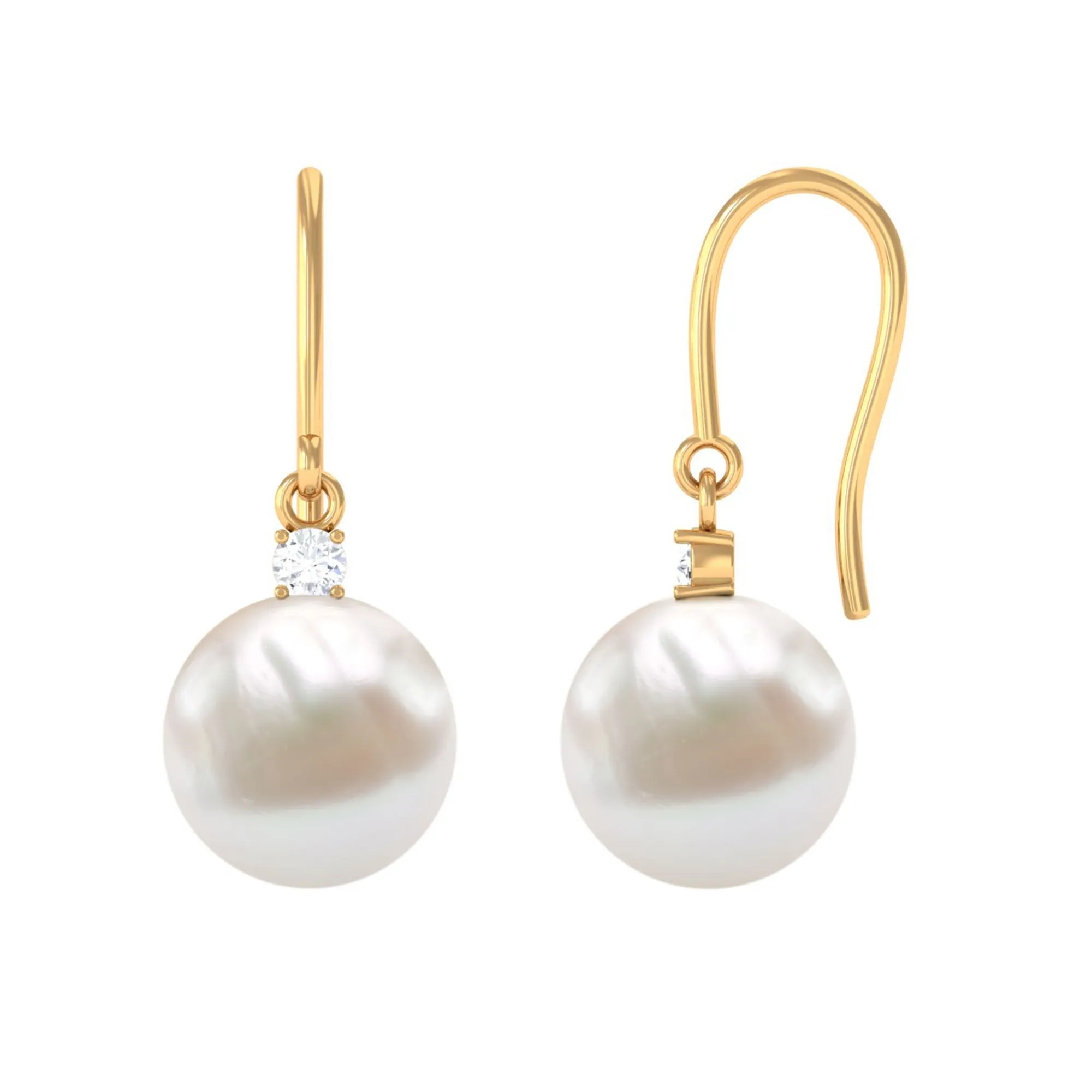 White Freshwater Pearl Drop Earrings with Diamond