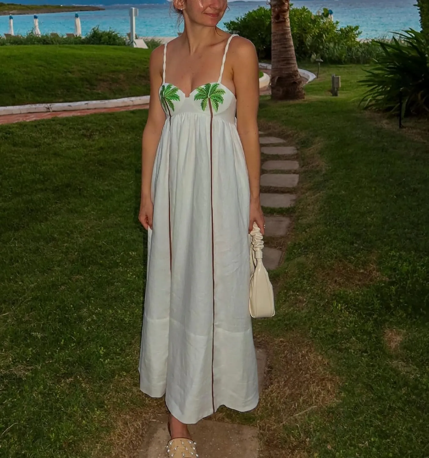 Women Bohemian Spaghetti Strap Beach Long Dress Sleeveless Graphic Flowy Maxi Dress Y2K Floral Tiered Holiday Sundress