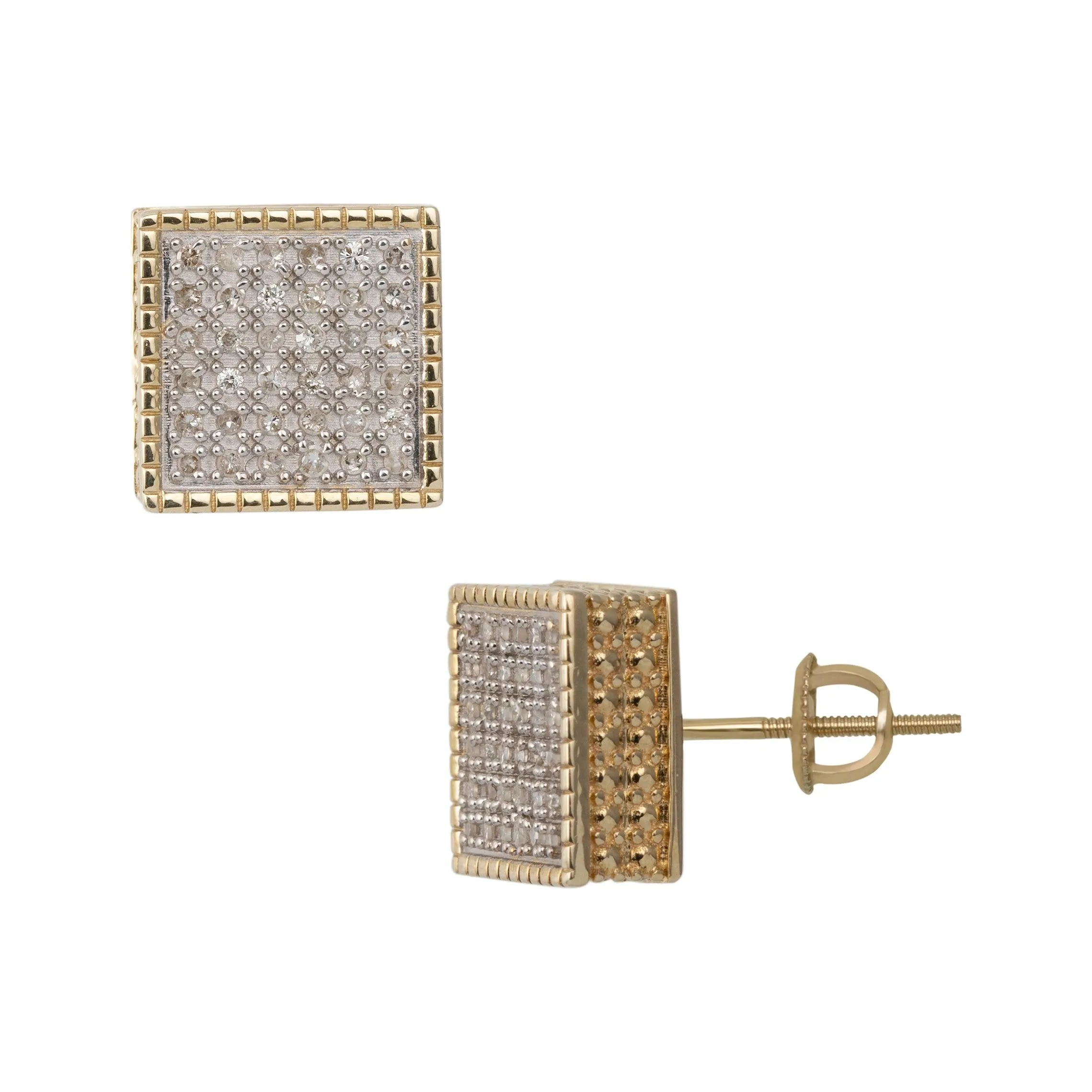 Women's Framed Square Micro-Pavé Diamond Stud Earrings 0.33ct 10K Yellow Gold