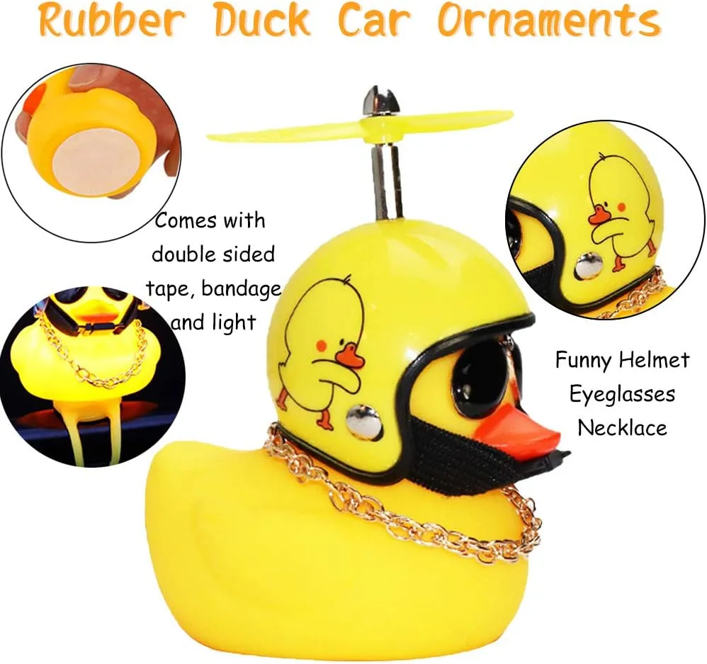 wonuu Rubber Duck Toy Car Ornaments Yellow Duck Car Dashboard Decorations Squeeze Duck Bicycle Horns with Propeller Helmet